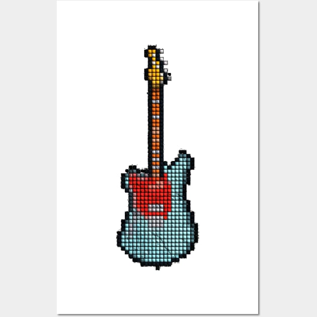 Tiled Pixel Lefty Mustang Guitar Upright Wall Art by gkillerb